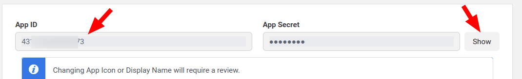 copy the app id number and click show