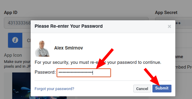 enter your facebook password