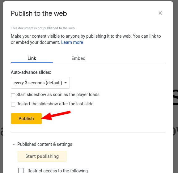 the publish button