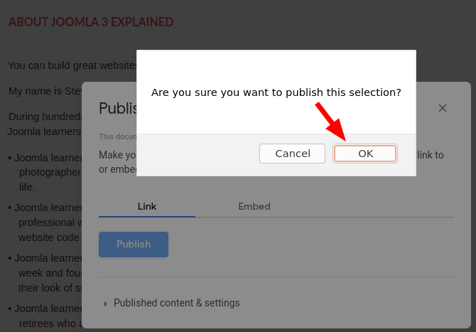 click ok to confirm yourchoice