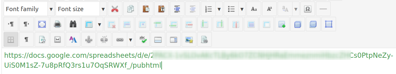the copied url of a google sheet