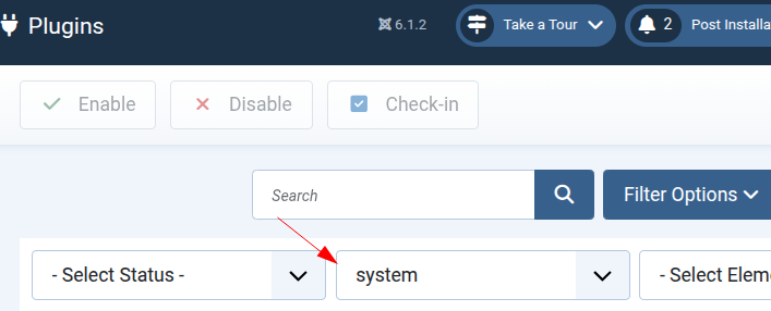 The type filter set to the system