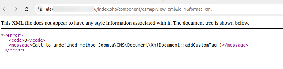 Call to undefined method Joomla CMS Document XmlDocument addCustomTag error
