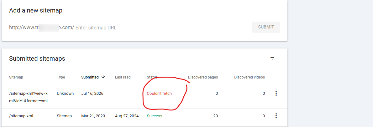 the Couldn't Fetch error in Google Search Console