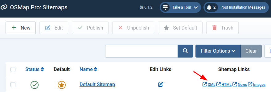 the XML sitemap link