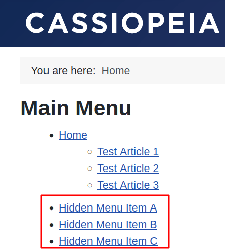 your sitemap includes the hidden menu items