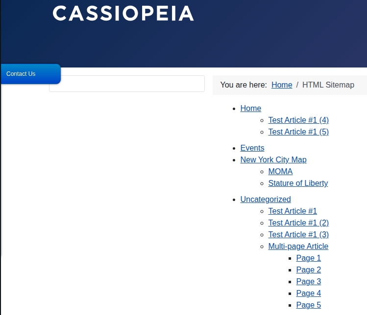 The Main Menu title hidden from the HTML sitemap