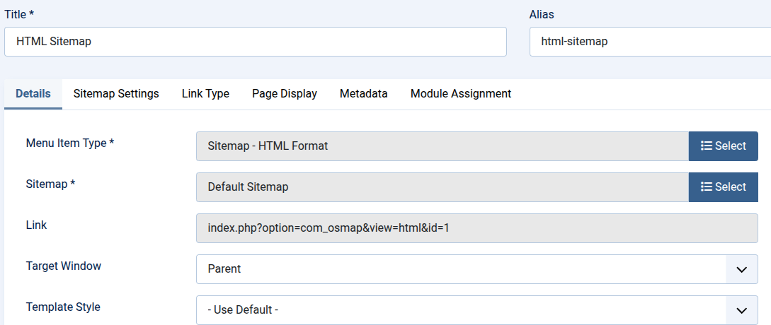 HTML sitemap menu item created