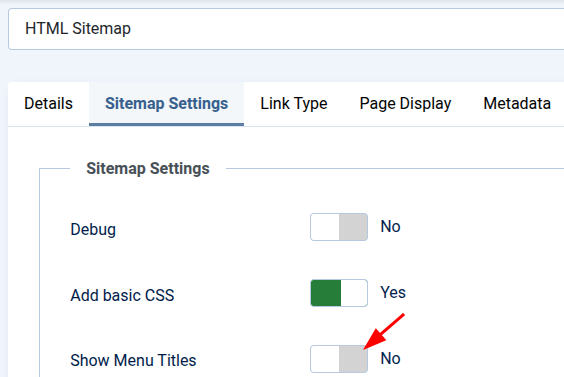 The Show Menu Titles parameter set to No