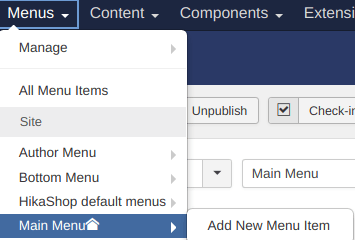 Main menu > Add New Menu Item