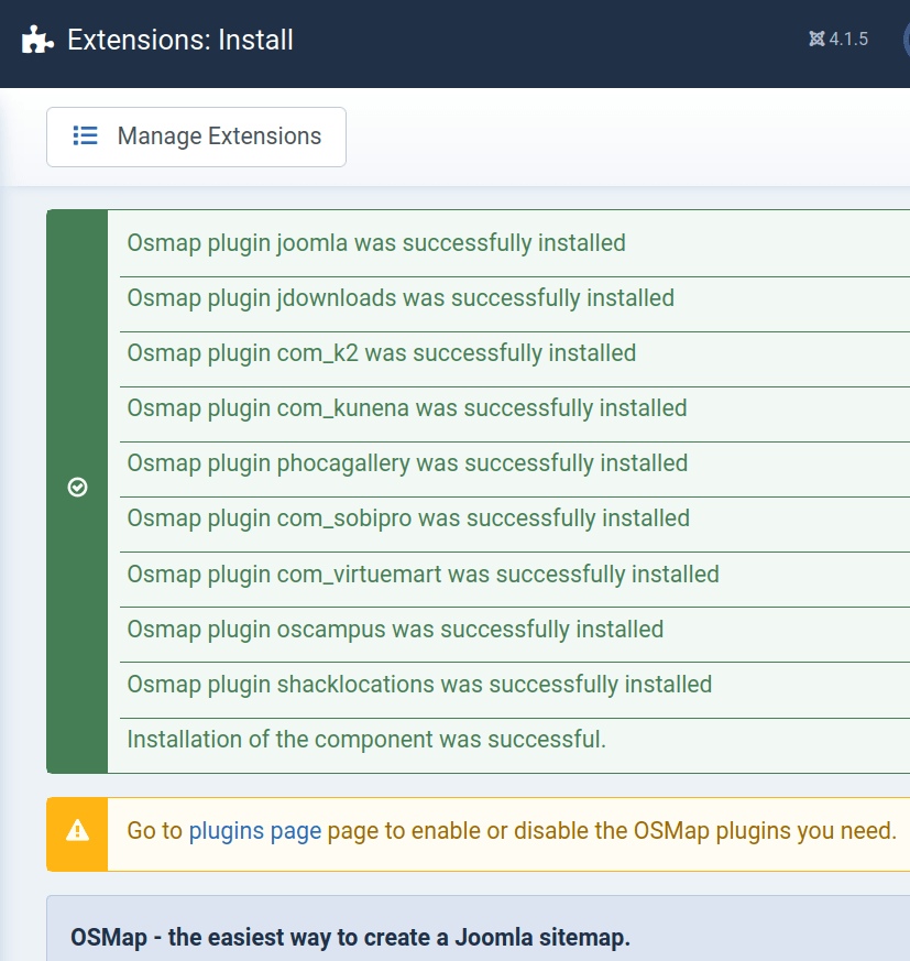 osmap successfully installed