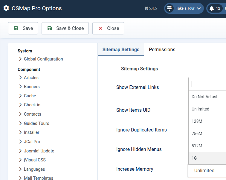 the Increase Memory setting