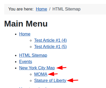 Shack Locations items included in HTML sitemap