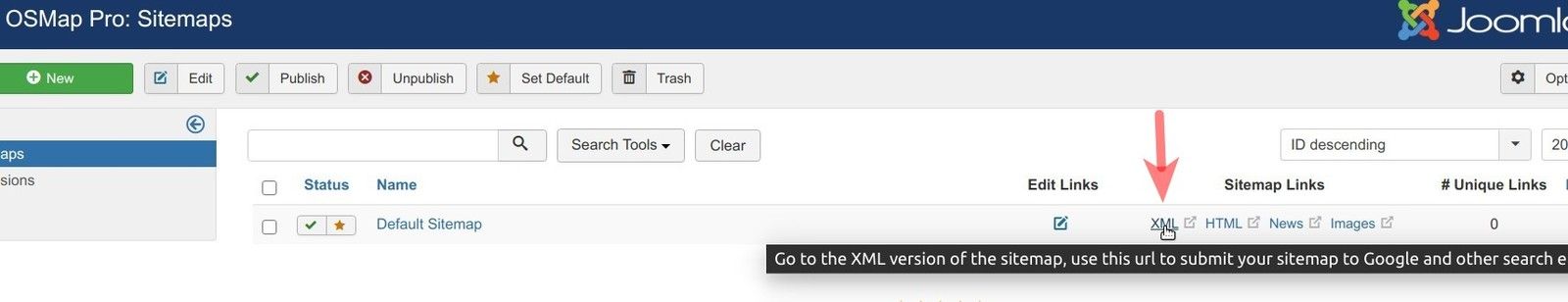 get the url of your joomla site xml sitemap