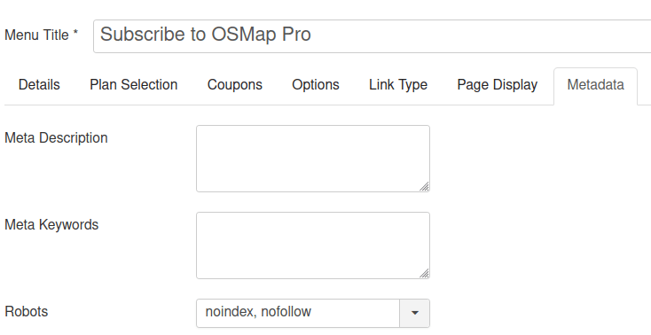 noindex nofollow setting