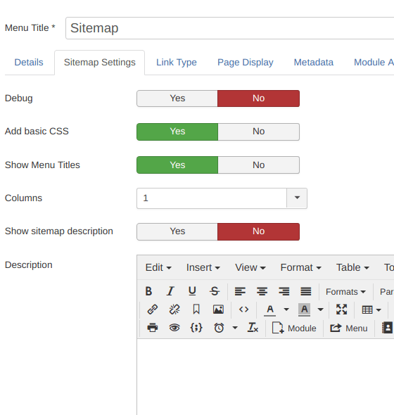 sitemap settings