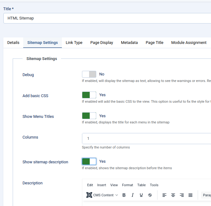 additional sitemap settings