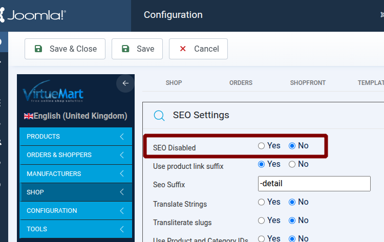 the SEO Disabled parameter