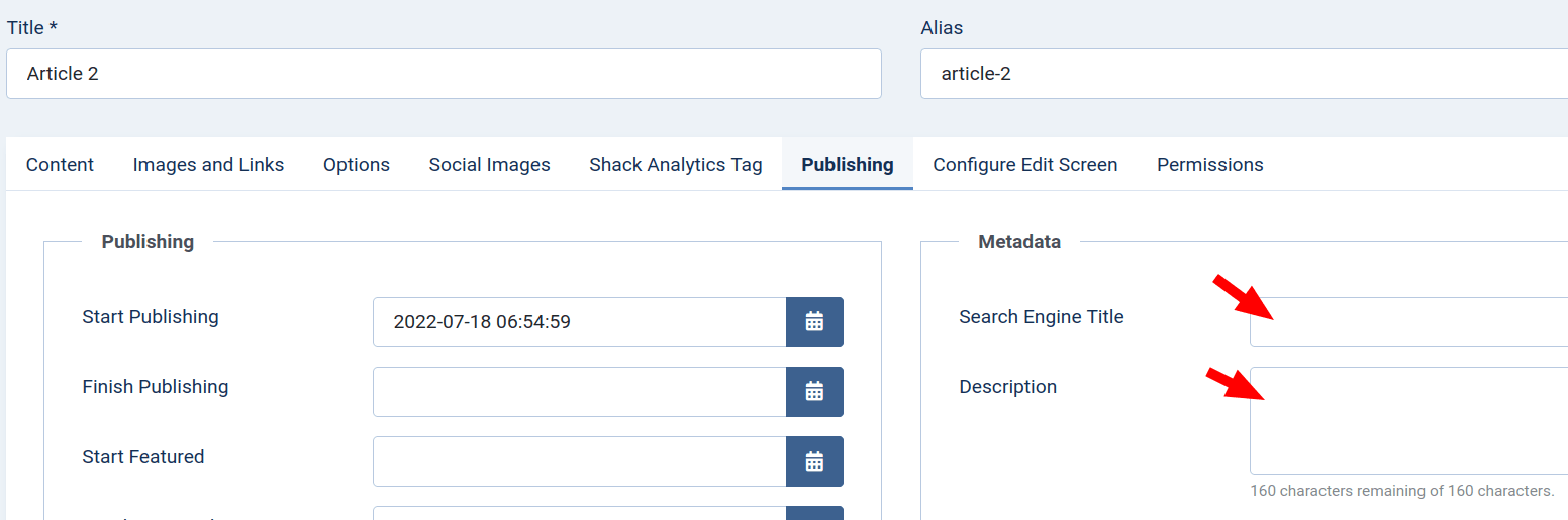the two matadata fields in article