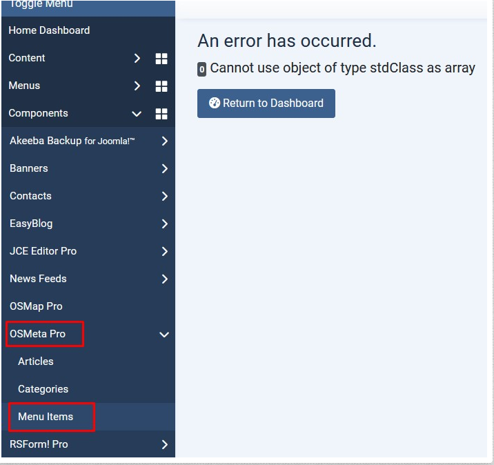 cannot use object error message