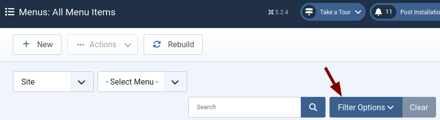 the filter options button