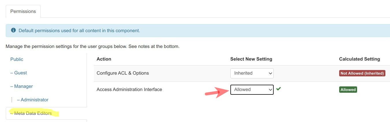 set access administratrion interface to allowed