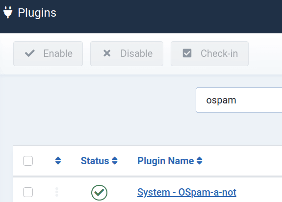 the Joomla 5 extension ospam-a-not enabled