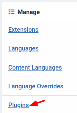 the plugins link in Joomla 5-admin dashboard