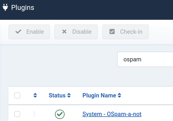 the ospam-a-not plugin listed in joomla 4 admin dashboard
