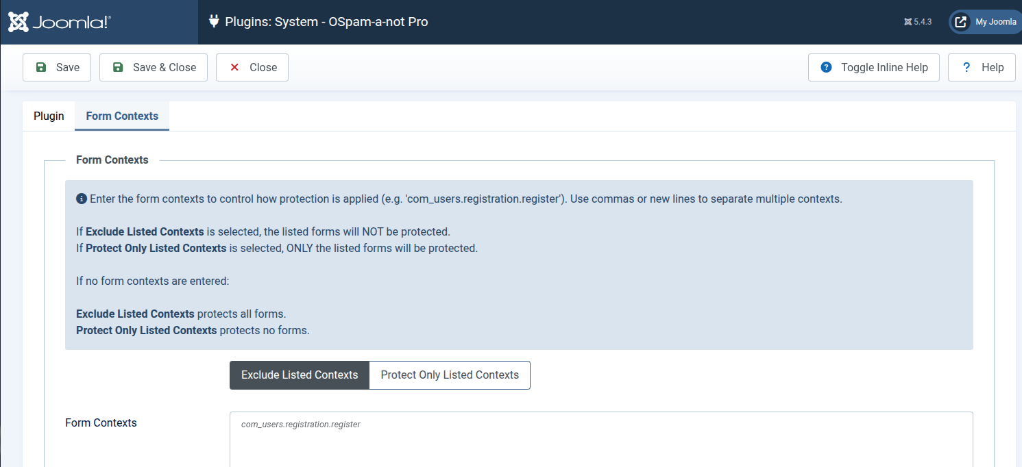 The Form Contexts tab