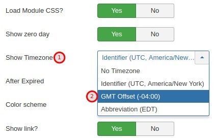 Lyout tab, Show Timezone parameter, GMT Offset option