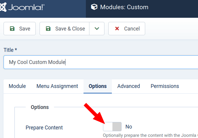 set the prepare content parameter to yes