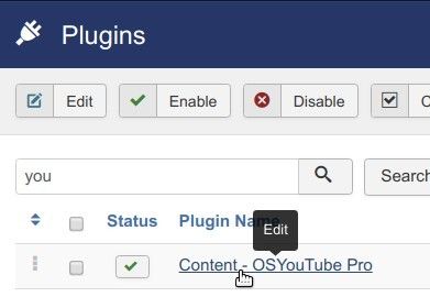 find osyoutube plugin open it for editing