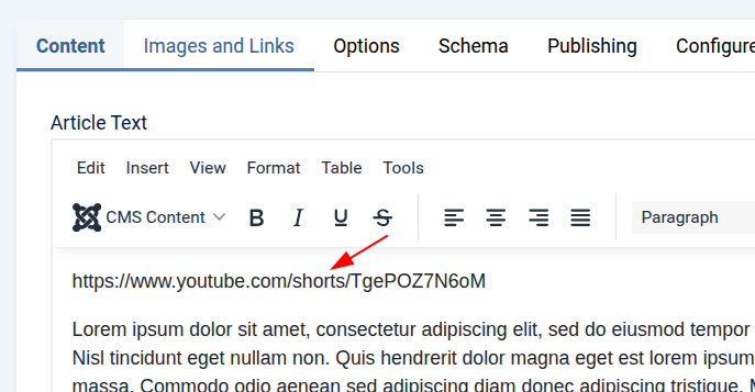URL of a YouTube Shorts video
