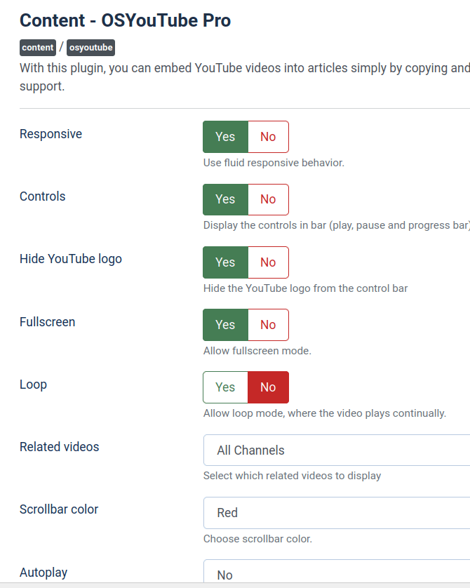 configure additional parameters of your youtube player