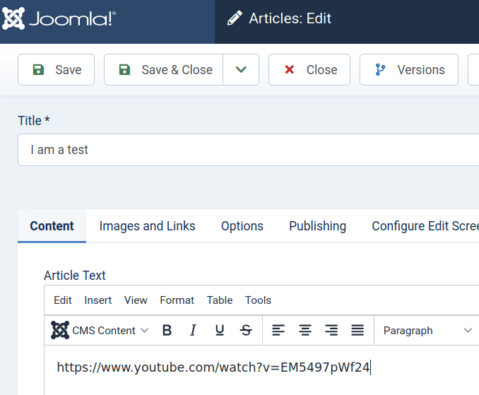 paste url in your joomla4 article