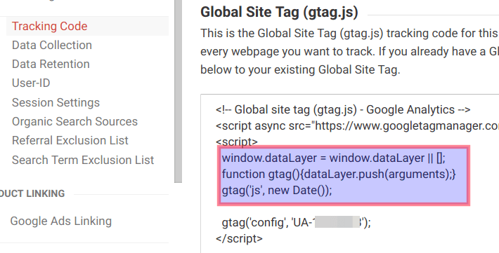 copy tracking code between script tags