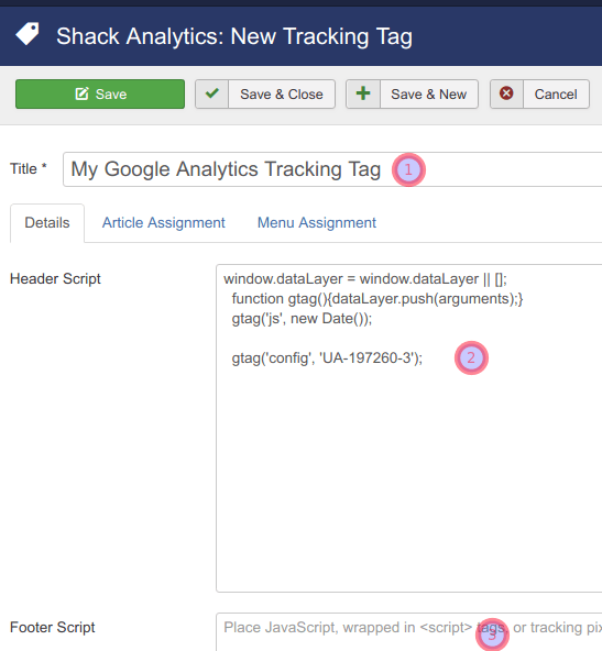 create a new tracking tag