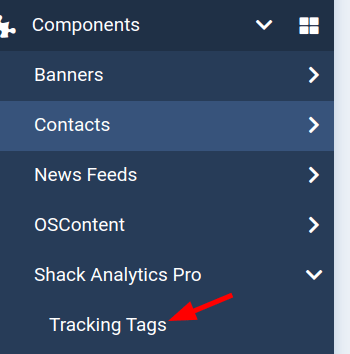 the tracking tags navigation menu