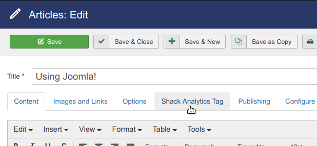 click shack analytics tag tab