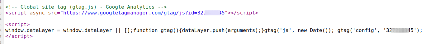the google analytics v4 tracking code in the html source code