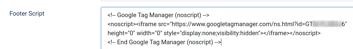 the google tag manager tracking code in the footer script box