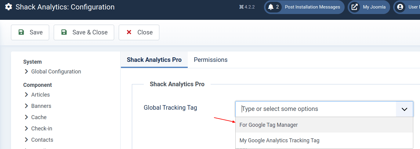 the tracking tag selected