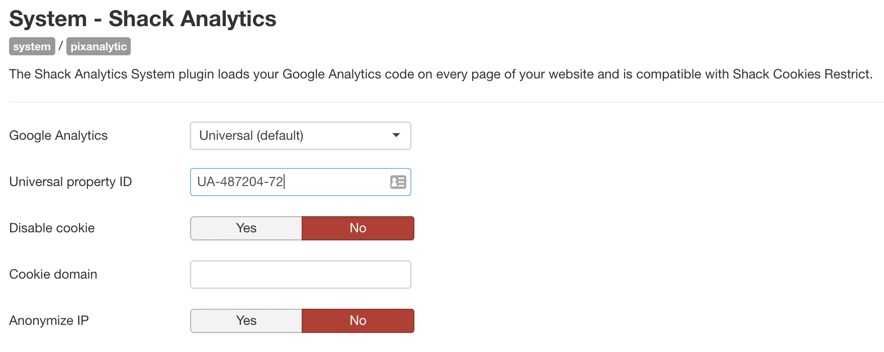 shack analytics settings