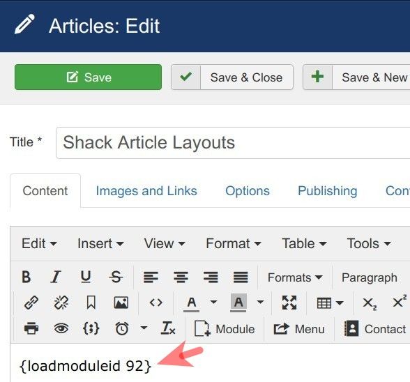 module embedded inside the joomla article