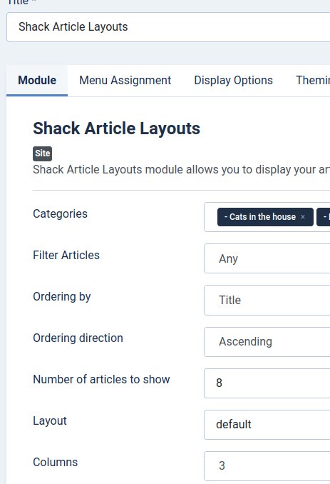 the main settings for the default layout