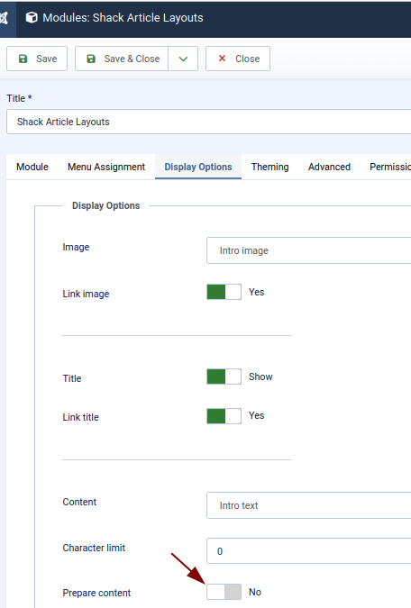 the yes option of the prepare content setting