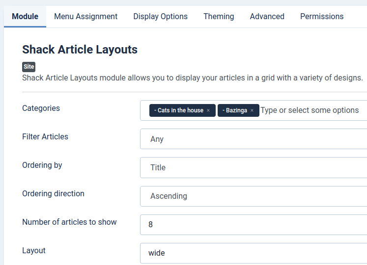 the main settings for the wide layout