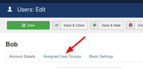 click the assigned user groups tab