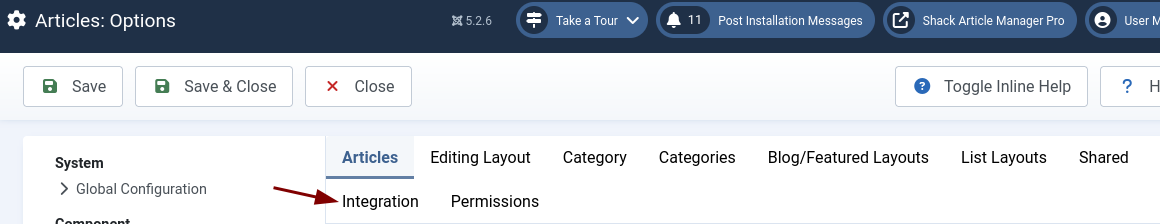 the integration button